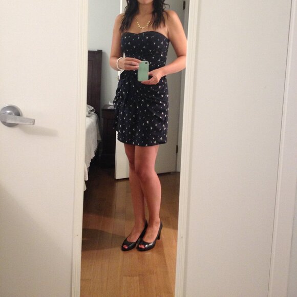 Club Monaco Silk Strapless Dress Navy Size 4 Wedding Guest - Picture 3 of 5